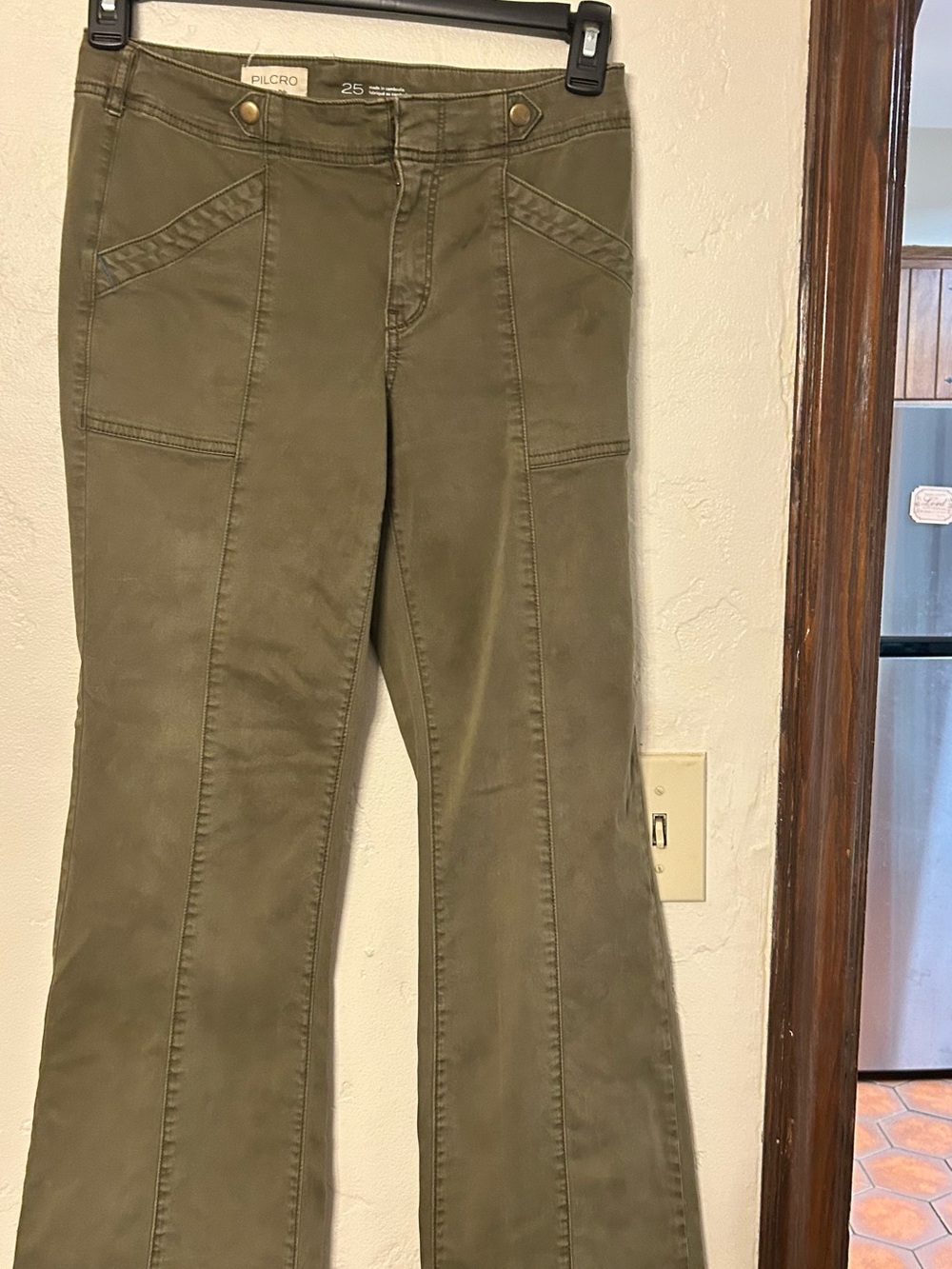 Pilcro Olive Green Flare Utility Jeans